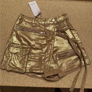Akira Gold metallic cargo mini skort / skirt size medium.